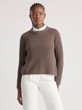 Quince Cotton Fisherman Crew Sweater — Heather Brown